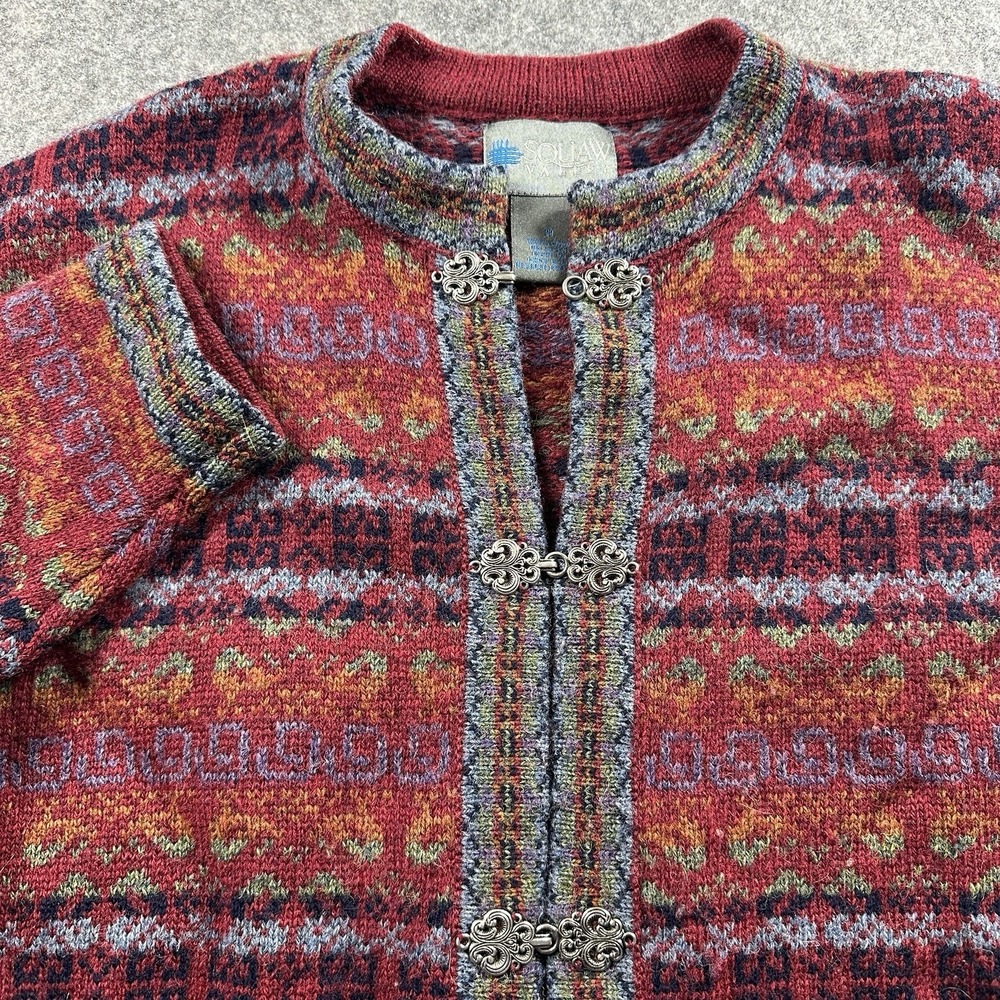 Vintage‎ Squaw Valley Cardigan Sweater M 100% Wool Nordic Ornate Pewter Closures